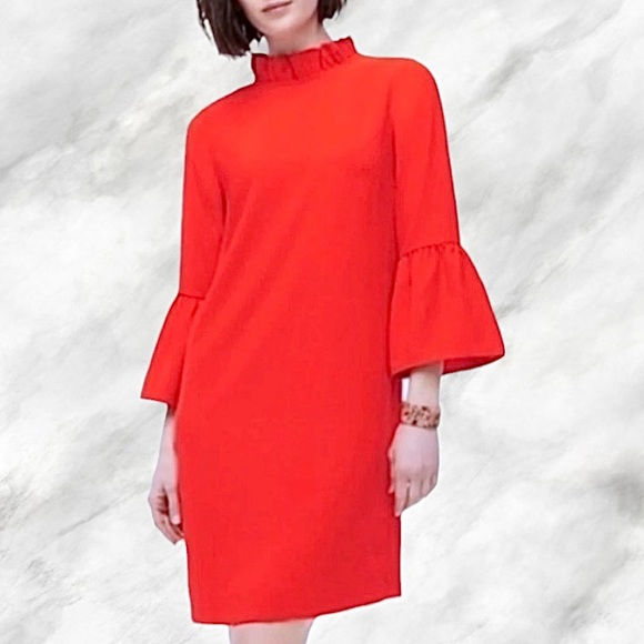 NWT J. Crew Bell Sleeve High Ruffle Collar Sheath Dress - Picture 1 of 12